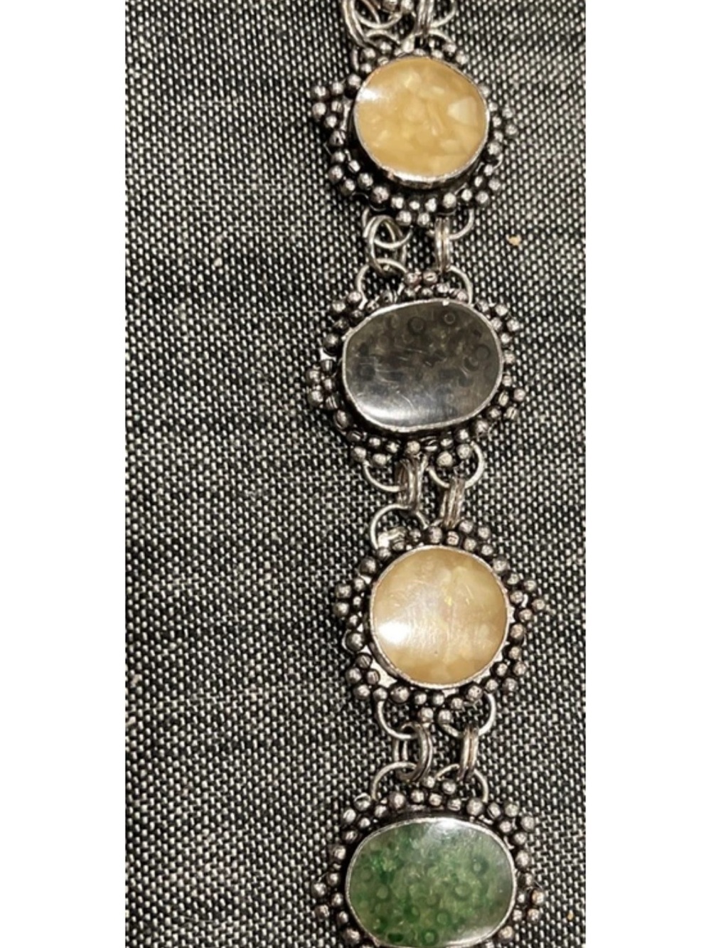 Two's Company Silver-Tone Bracelet with Cream and Green Cabochons
